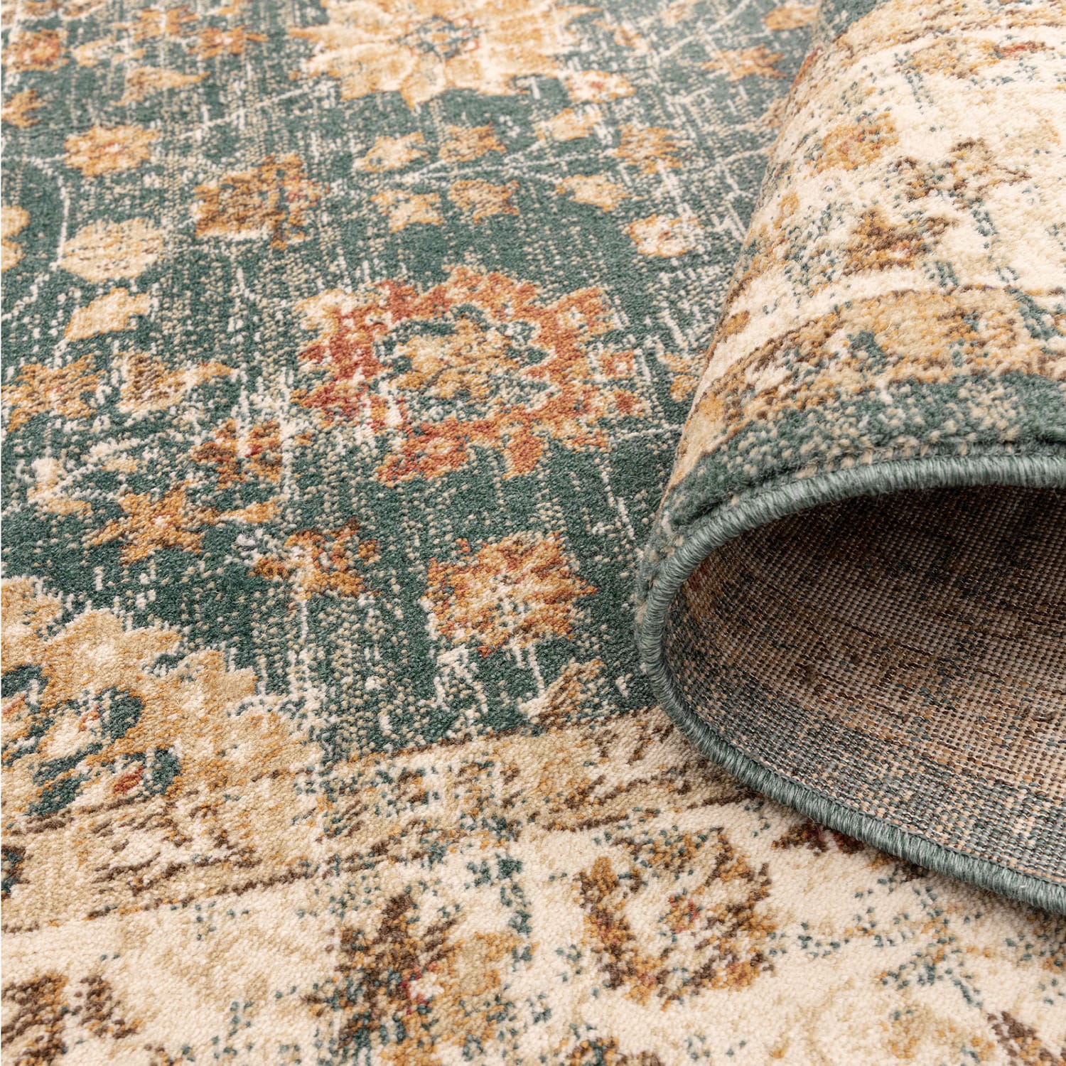 The Rug Edit Raja Border Runner RA02 - Teal/Cream, product image 7