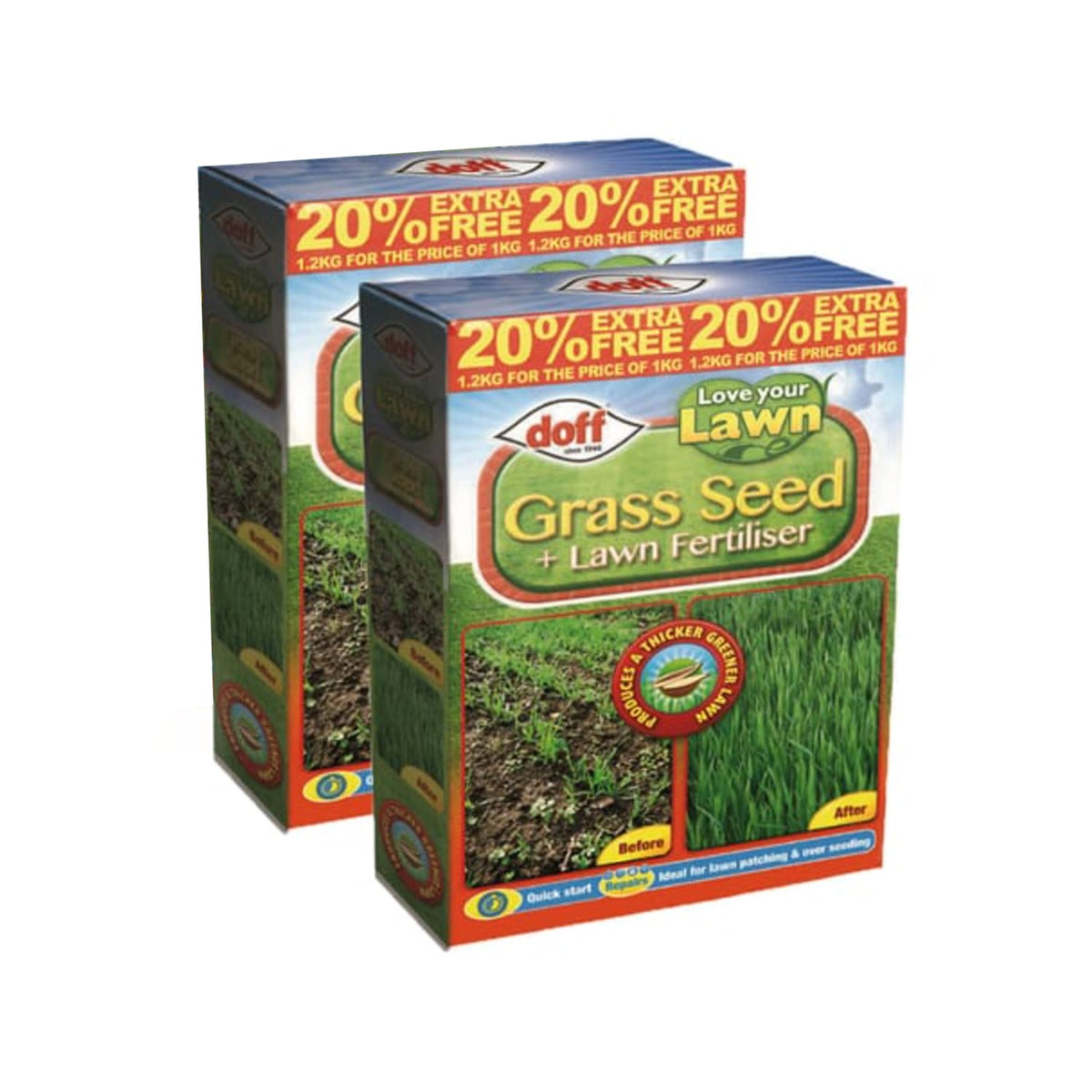 Doff Love Your Lawn Grass Seed and Fertiliser 1kg x2