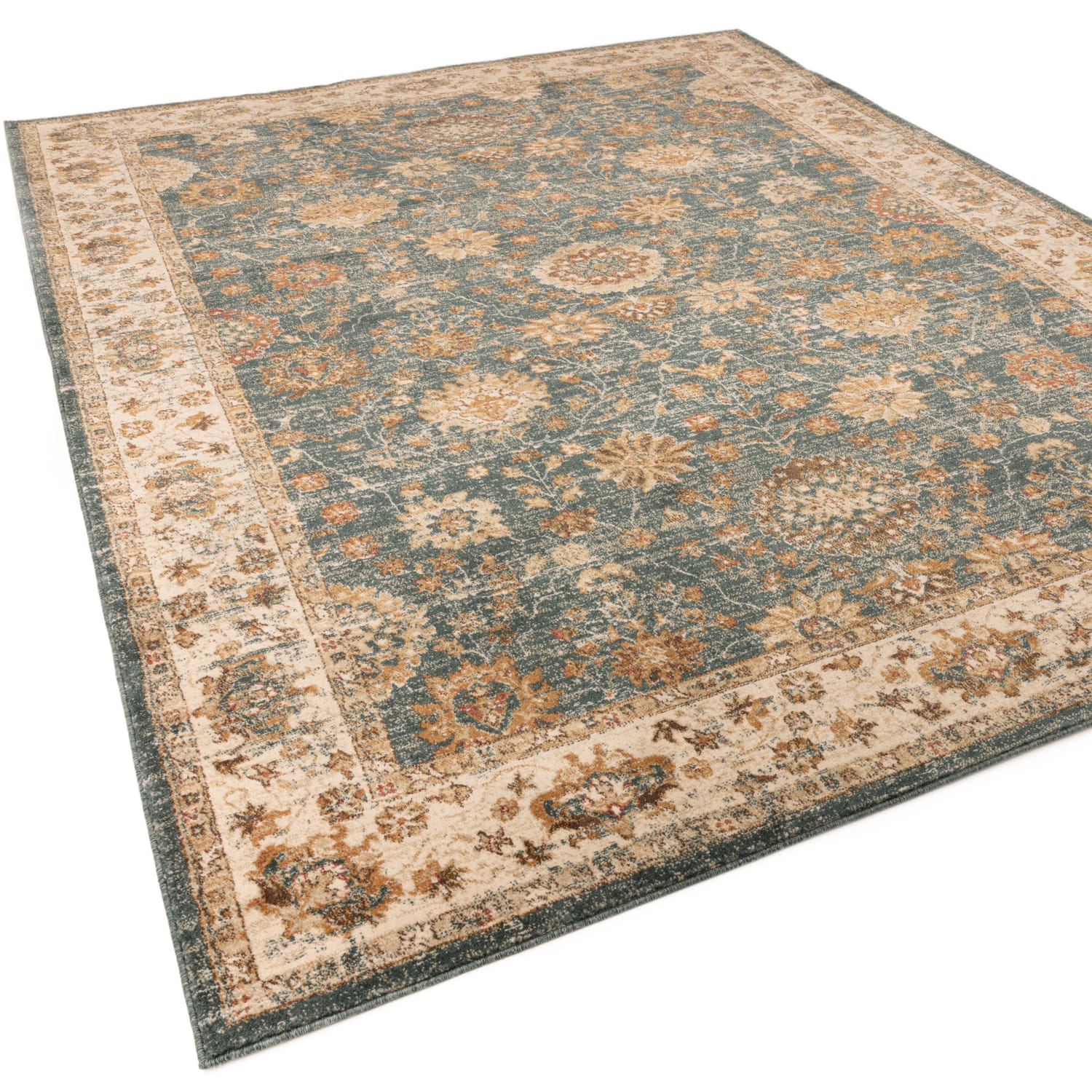 The Rug Edit Raja Border Runner RA02 - Teal/Cream, product image 4