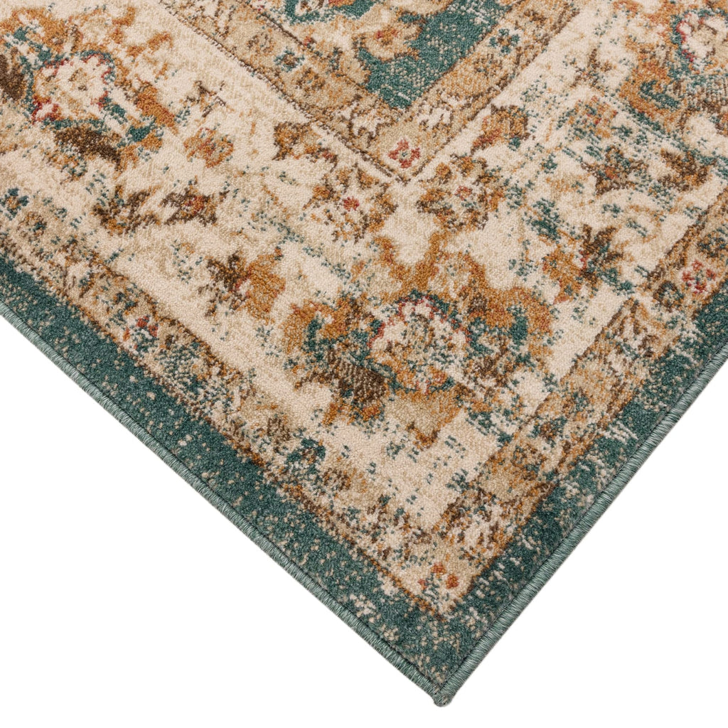 The Rug Edit Raja Border Runner RA02 - Teal/Cream, product image 5