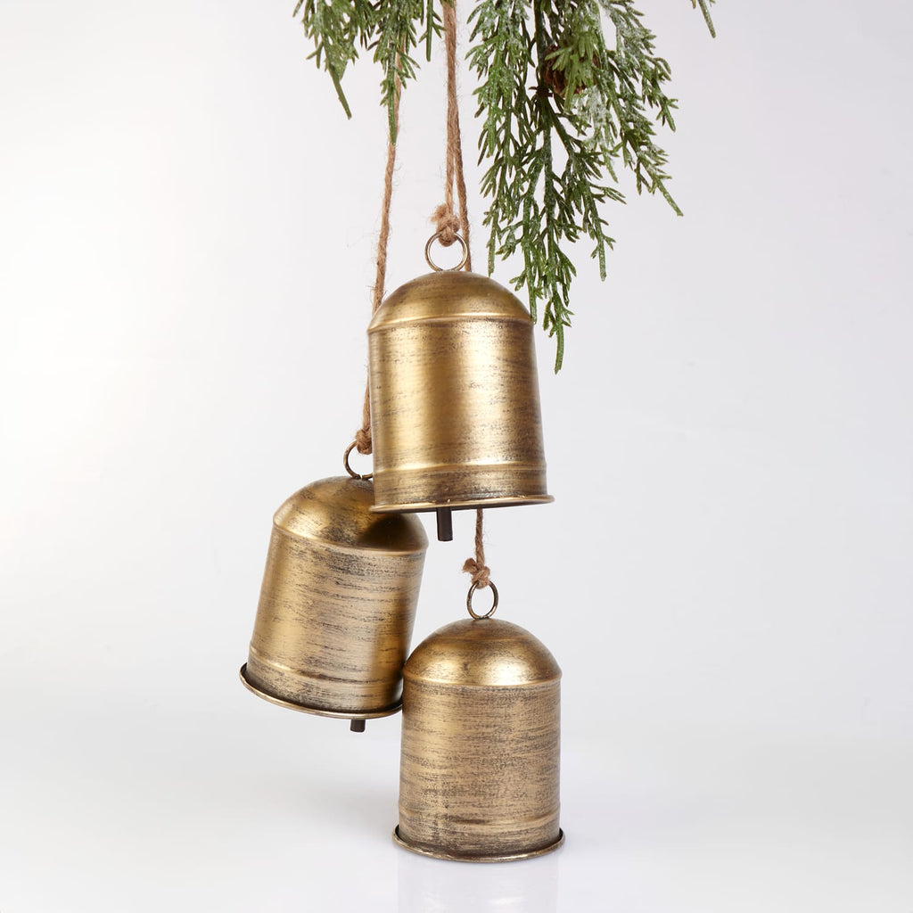 Winter Charm 3 Pieces Cow Bell With Foliage - Gold, product image 5