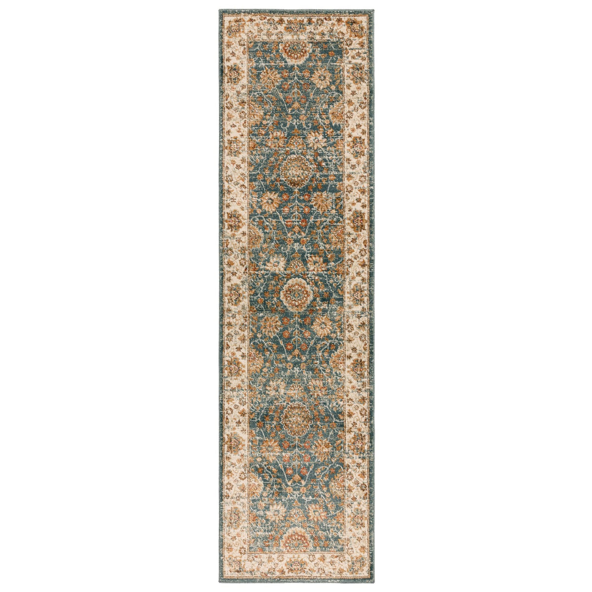 The Rug Edit Raja Border Runner RA02 - Teal/Cream, product image 9