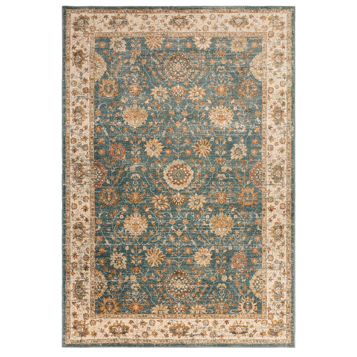 The Rug Edit Raja Border Runner RA02 - Teal/Cream, product image 2
