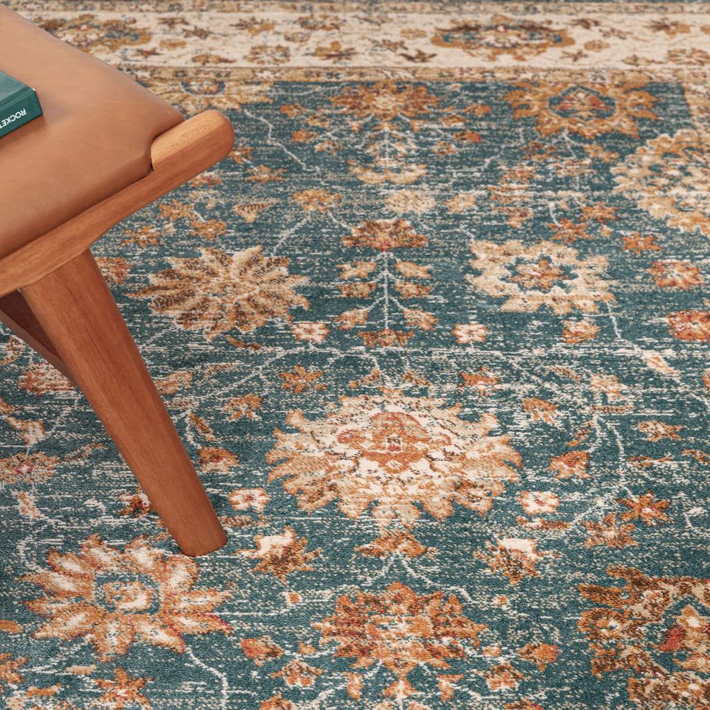 The Rug Edit Raja Border Runner RA02 - Teal/Cream, product image 3