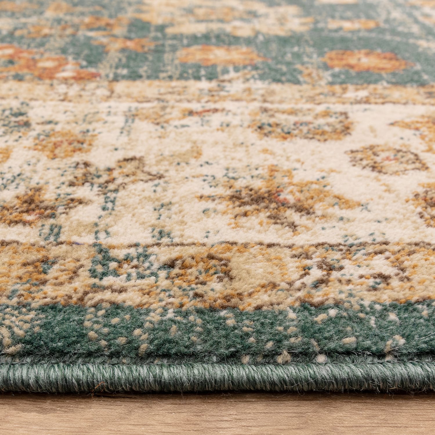 The Rug Edit Raja Border Runner RA02 - Teal/Cream, product image 8