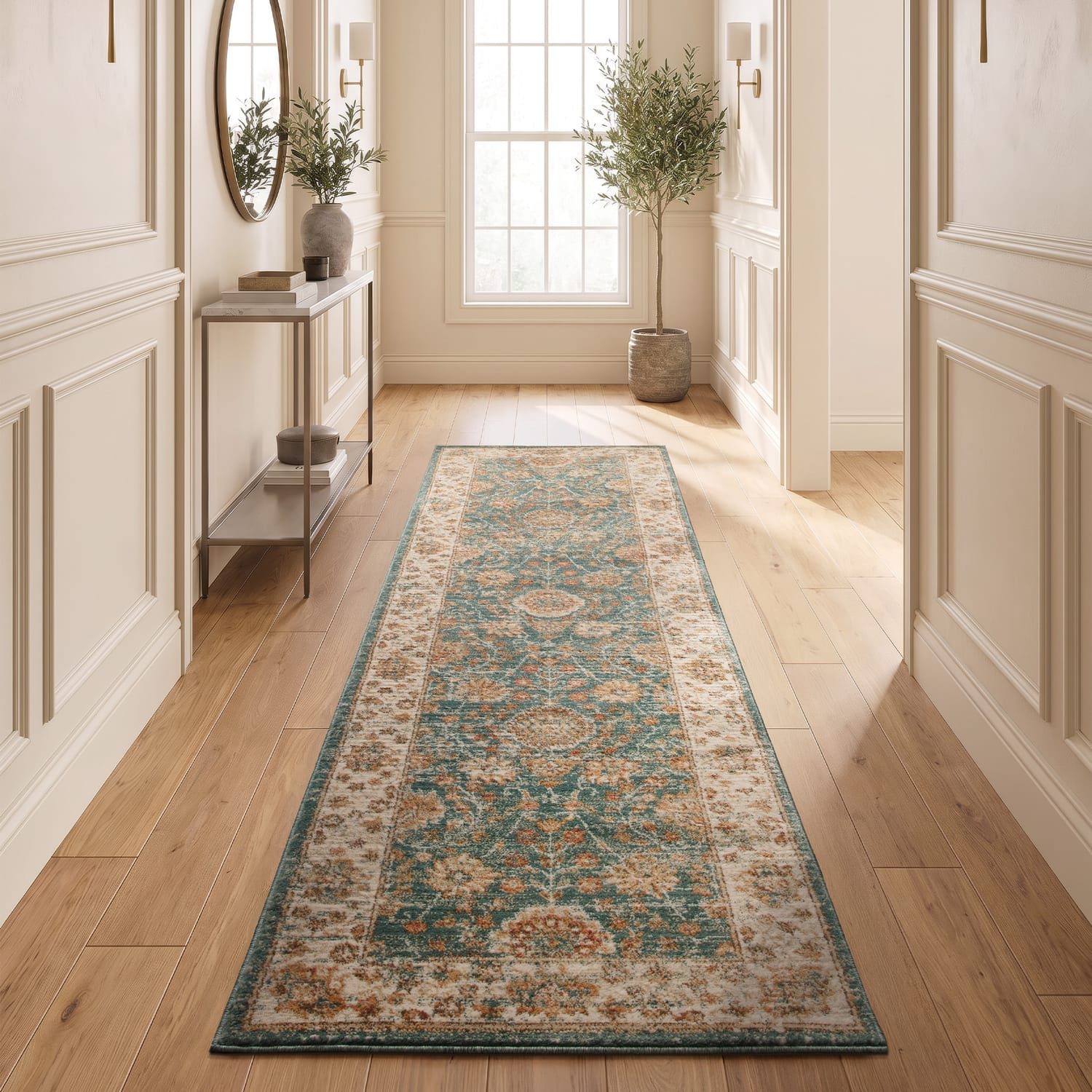 The Rug Edit Raja Border Runner RA02 - Teal/Cream, product image 10